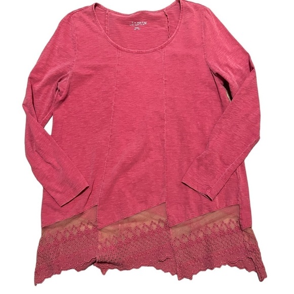 Soft Surroundings red lace bottom 100% cotton long sleeved tunic top - Picture 1 of 7